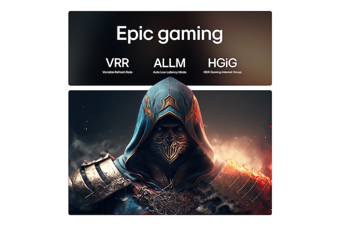 A landscape image of a cave looking out to clear blue sky split down the middle with half the image faded out and the other half in sharp contrast. On the bottom left is a small image of how conventional LED lights are placed and on the right is a small image of how LG lights are more intricately placed. The title talks about how Precision Dimming Technology provides a sharper picture.